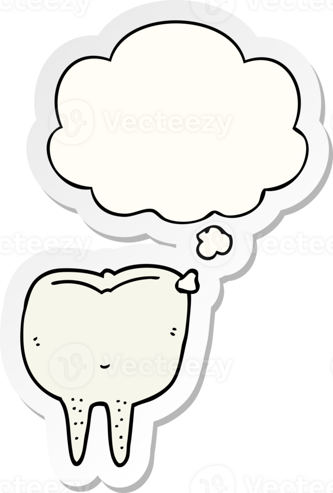 cartoon tooth and thought bubble as a printed sticker png