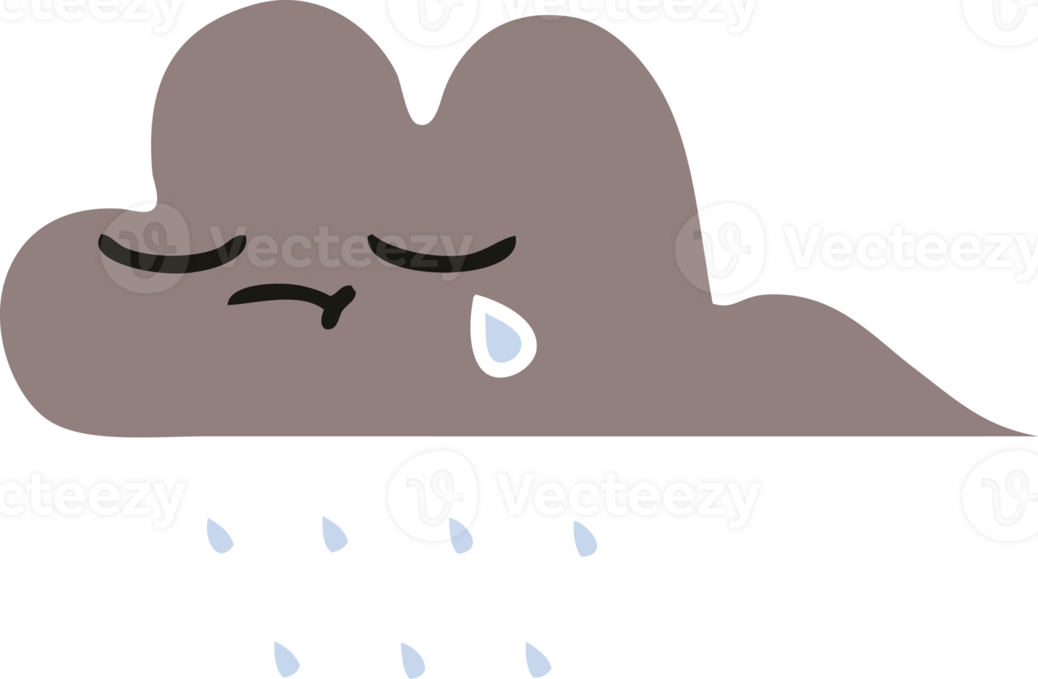 flat color retro cartoon storm rain cloud png