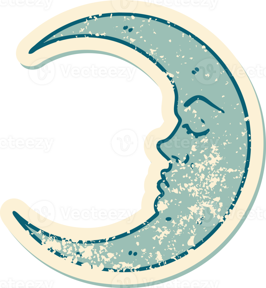 distressed sticker tattoo style icon of a crescent moon png