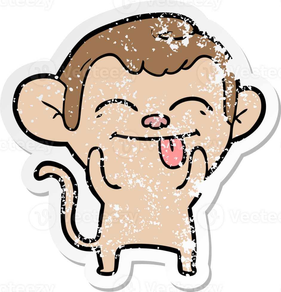 distressed sticker of a funny cartoon monkey png
