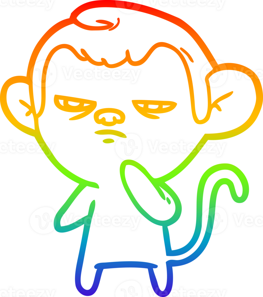 rainbow gradient line drawing cartoon monkey png