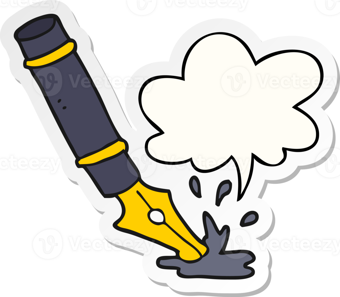 cartoon fountain pen and speech bubble sticker png