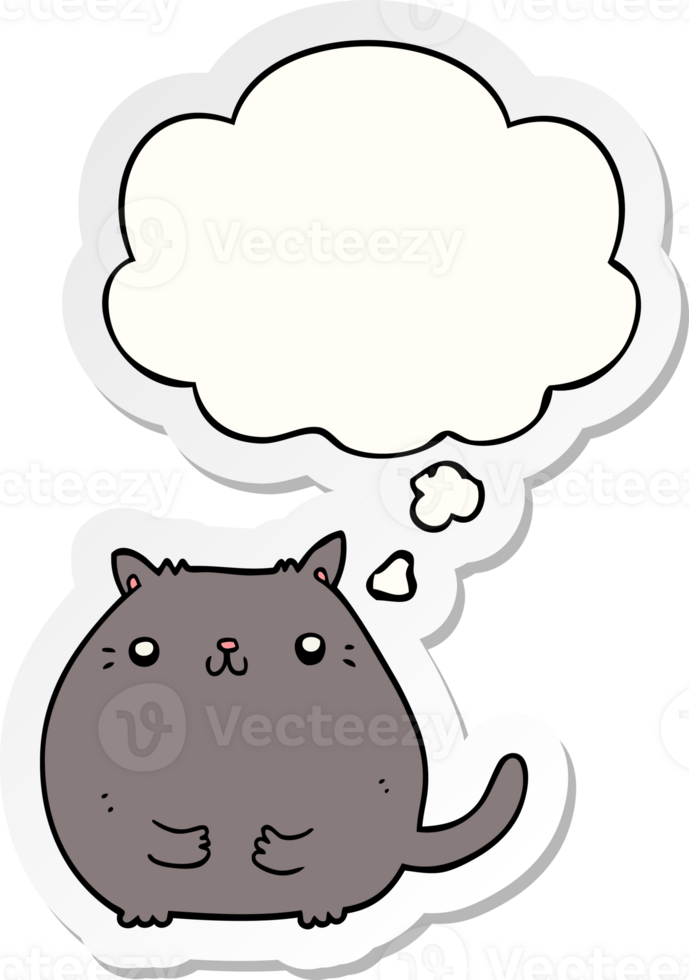 cartoon cat and thought bubble as a printed sticker png