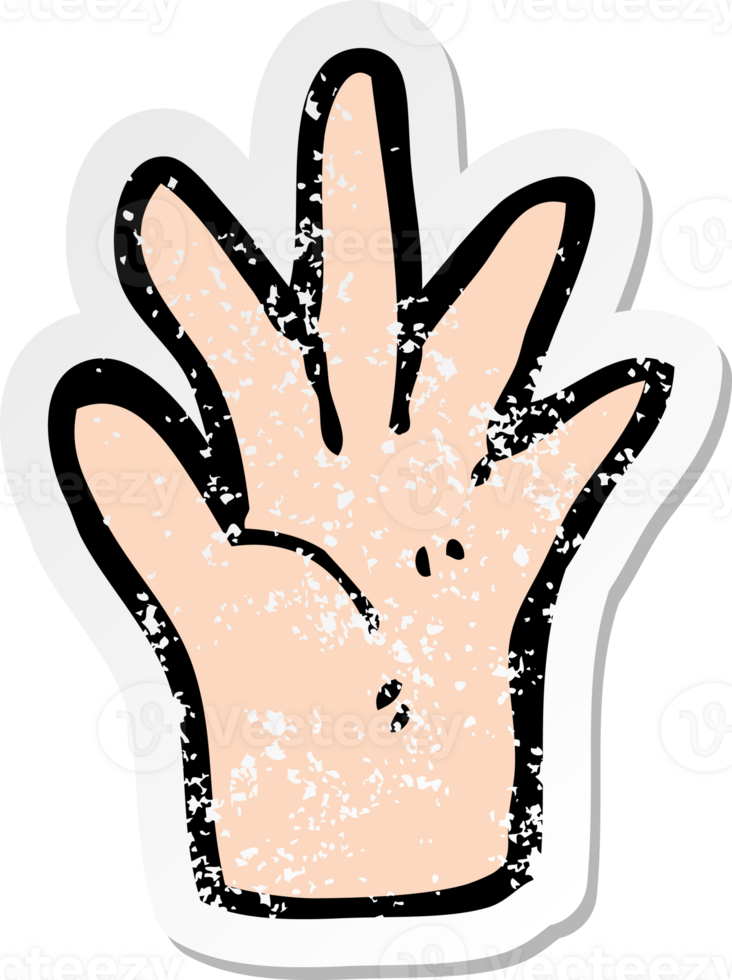 retro distressed sticker of a cartoon hand symbol png