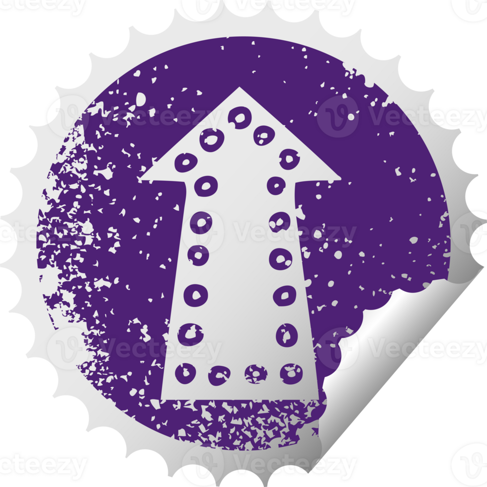 quirky distressed circular peeling sticker symbol arrow png