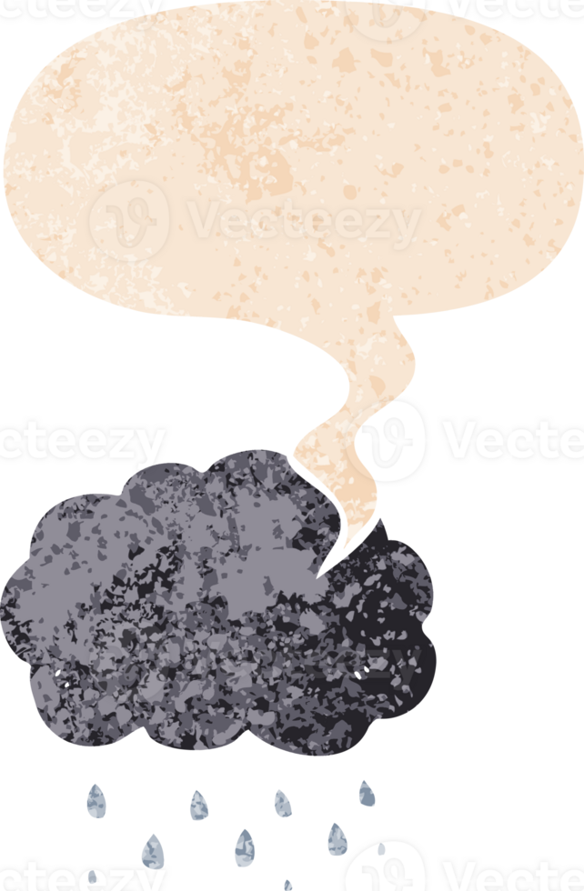 cartoon cloud raining and speech bubble in retro textured style png