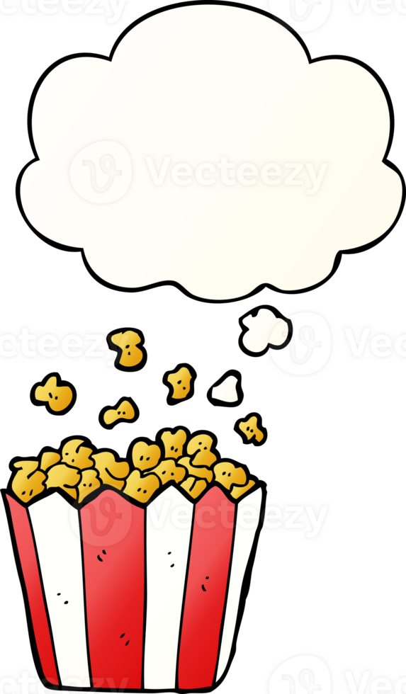 cartoon popcorn and thought bubble in smooth gradient style png