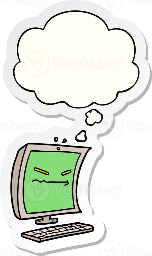 cyber bullying cartoon and thought bubble as a printed sticker png