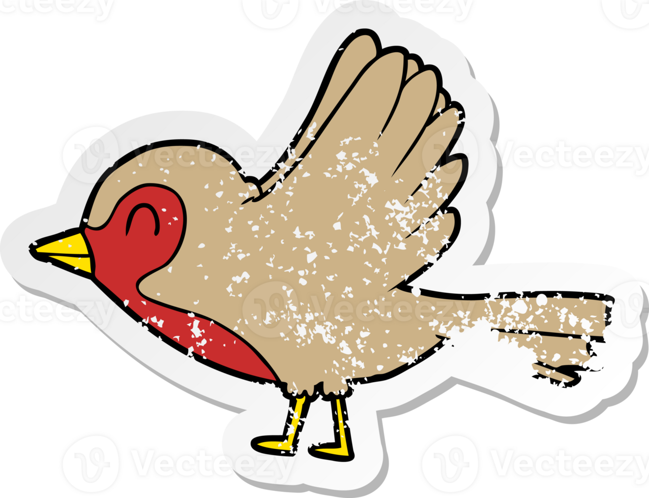 distressed sticker of a cartoon robin taking flight png