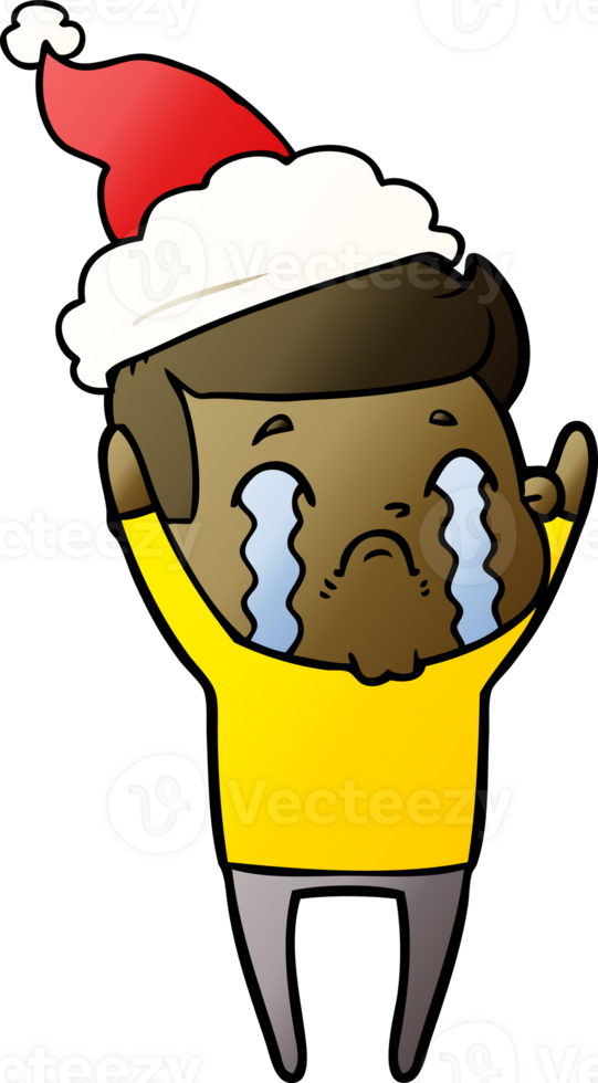 gradient cartoon of a man crying wearing santa hat png