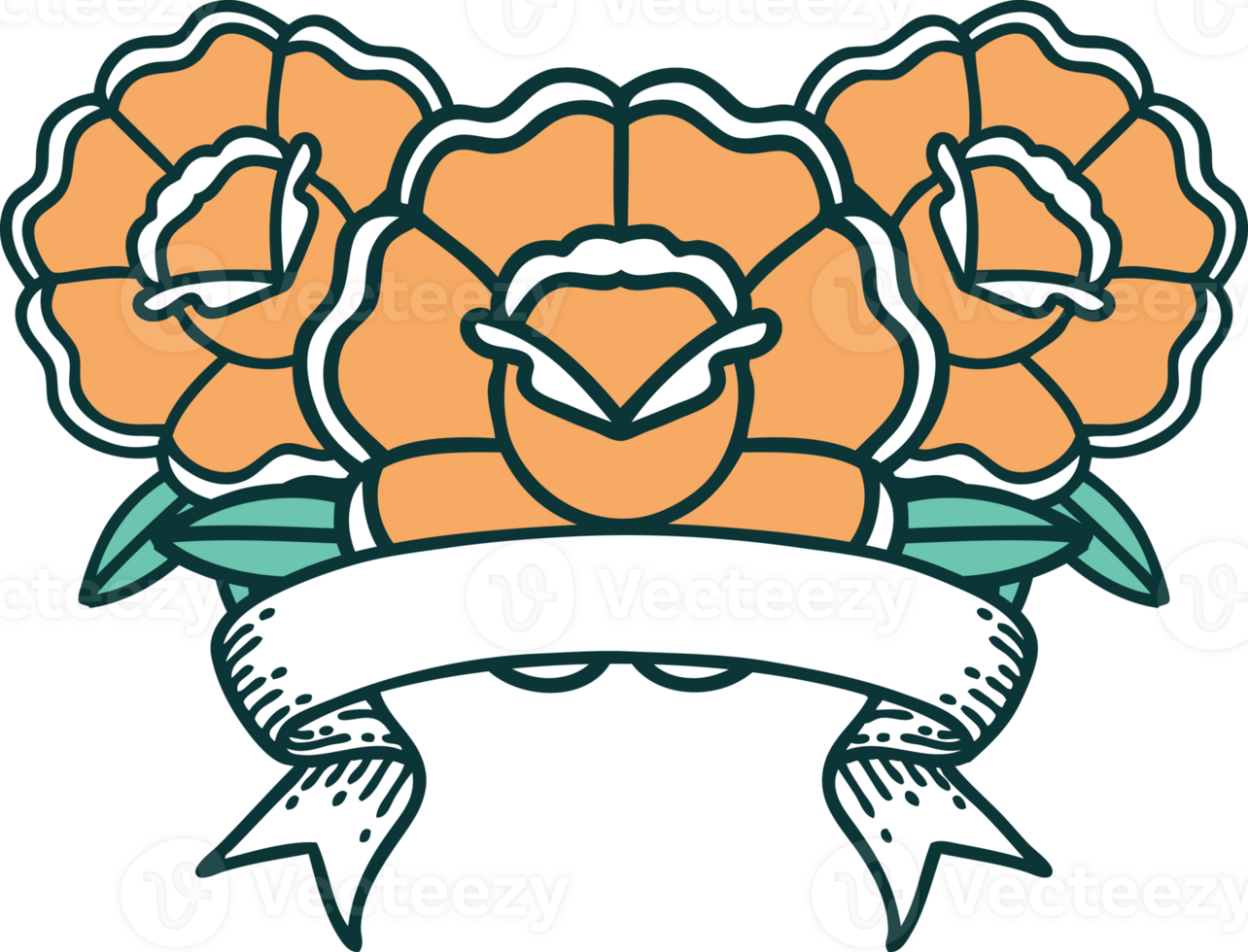 tattoo with banner of a bouquet of flowers png