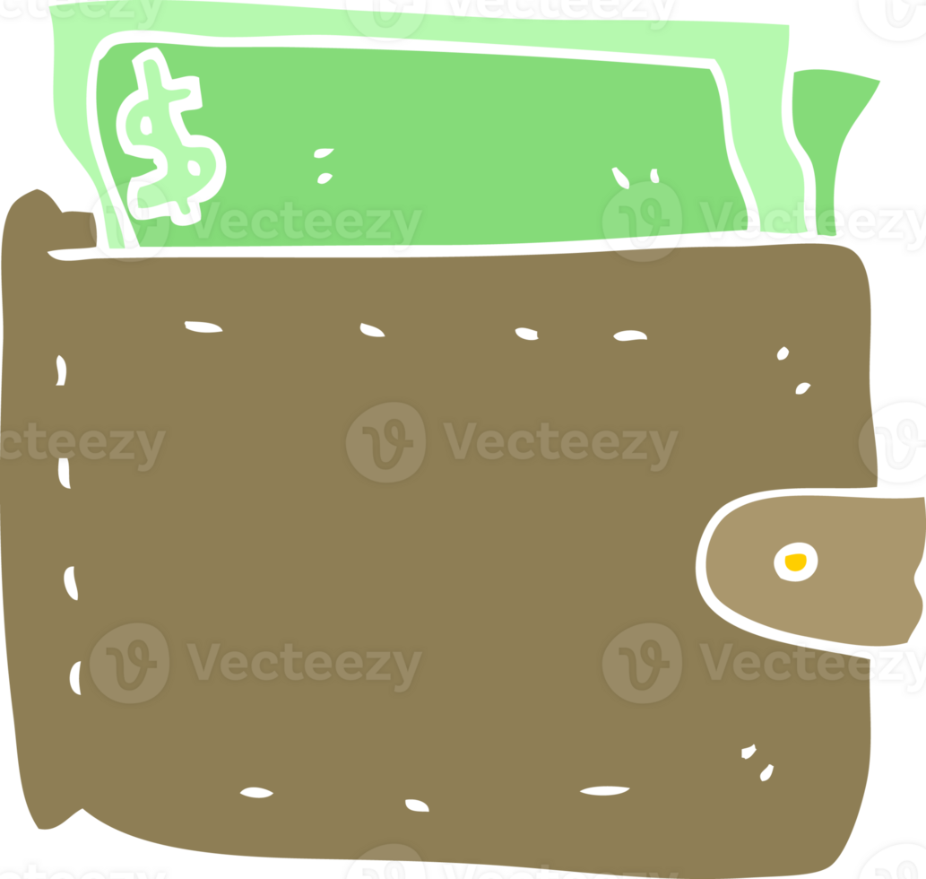 flat color illustration of a cartoon wallet full of money png