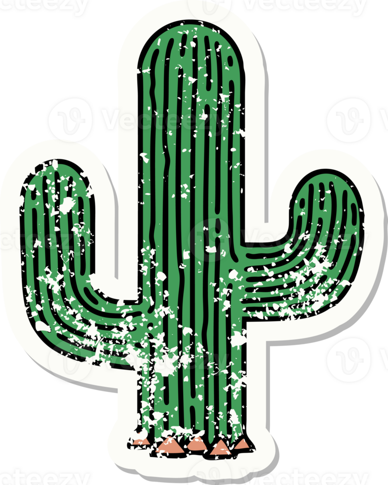 traditional distressed sticker tattoo of a cactus png
