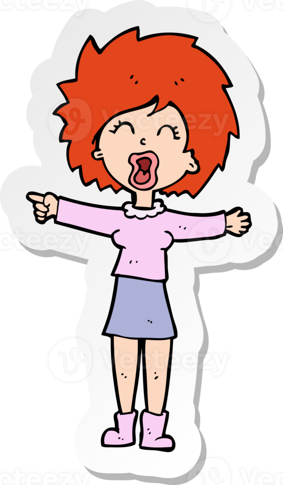 sticker of a cartoon stressed out woman talking png