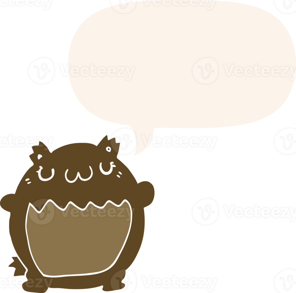 cartoon bear and speech bubble in retro style png