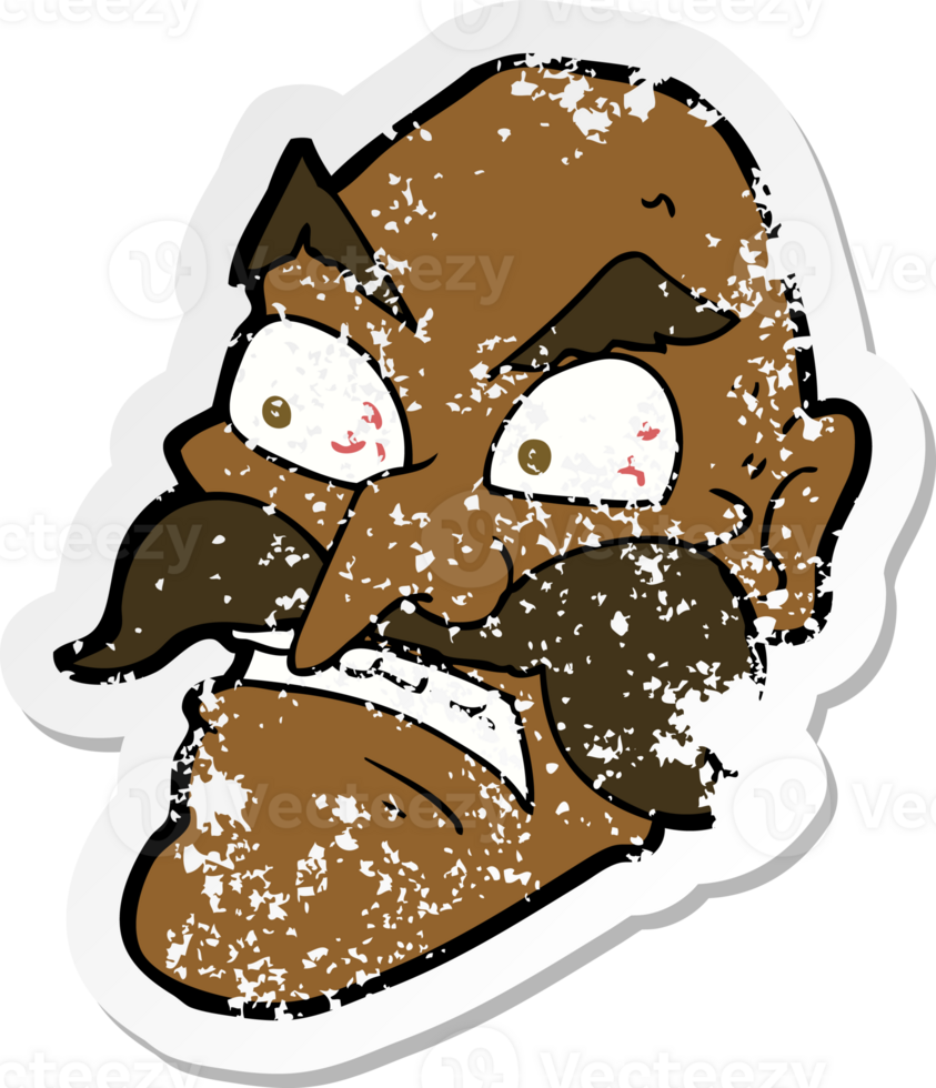 retro distressed sticker of a cartoon angry old man png