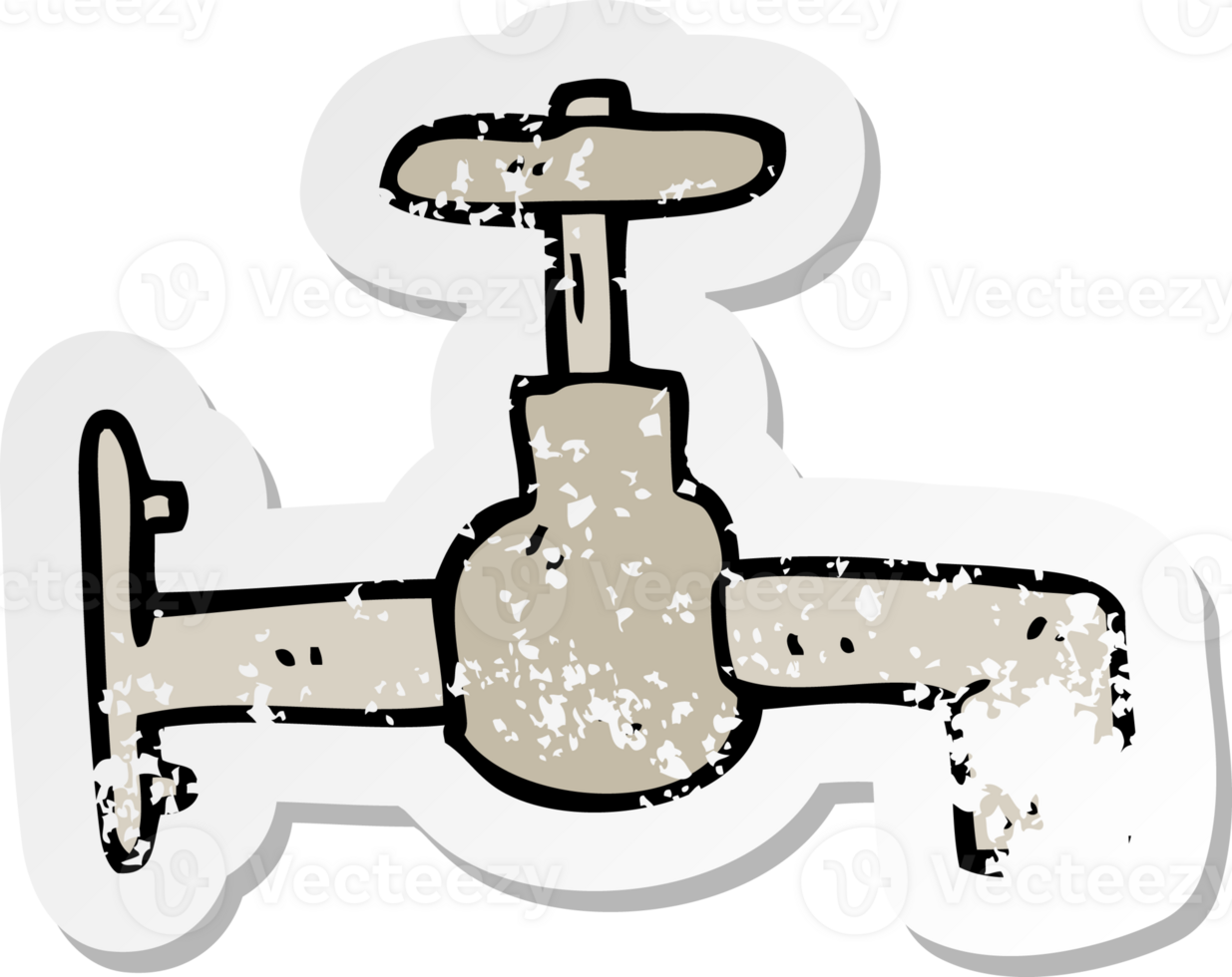 retro distressed sticker of a cartoon faucet png