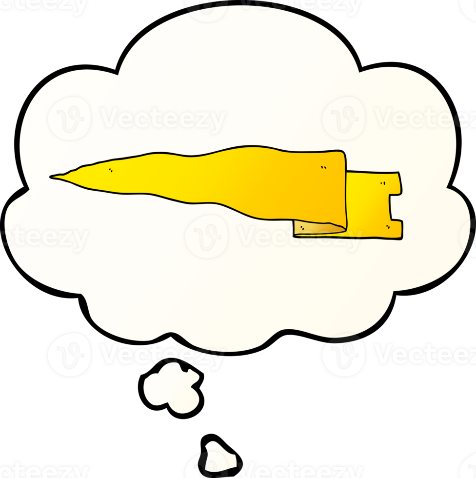 cartoon waving banner and thought bubble in smooth gradient style png