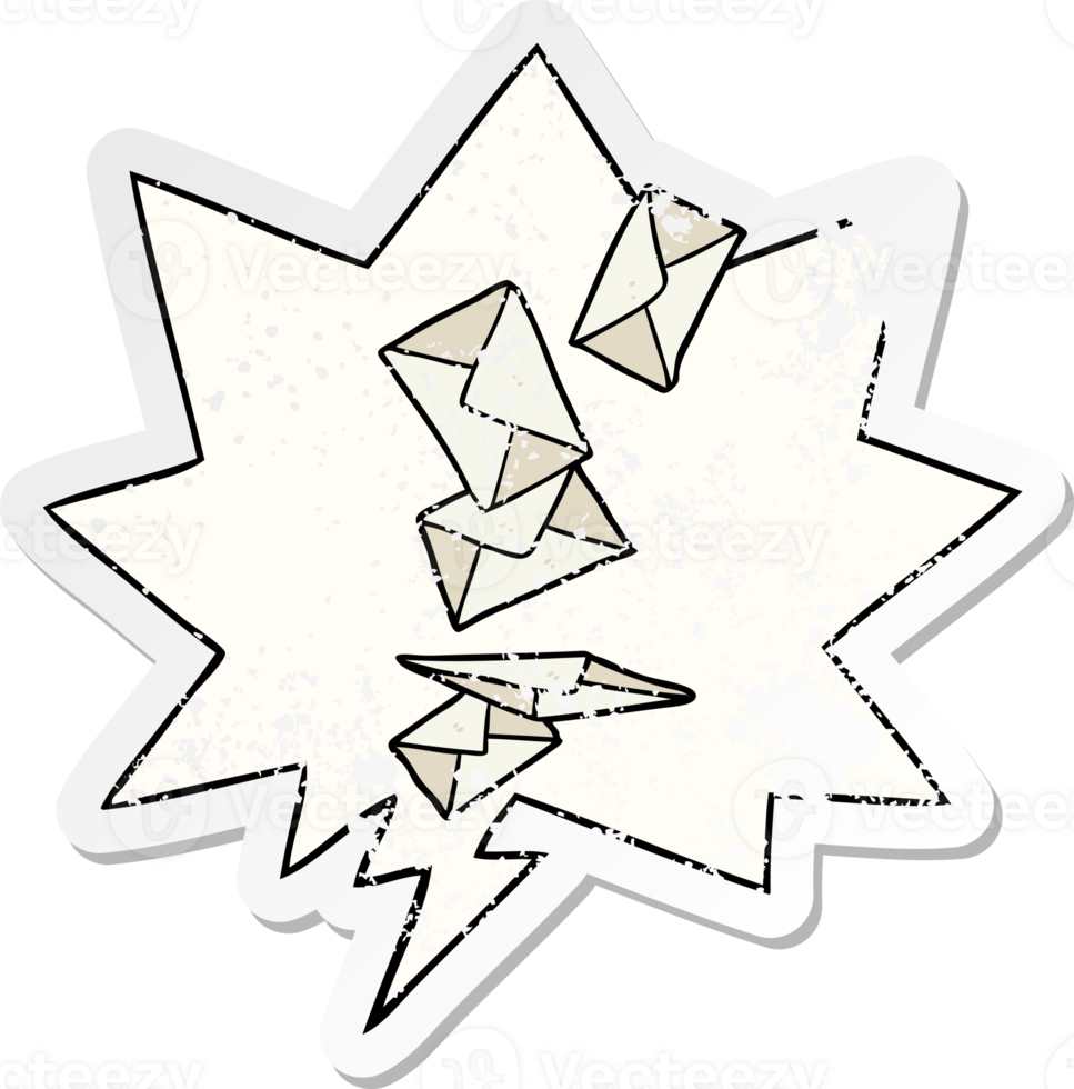 cartoon envelopes falling and speech bubble distressed sticker png