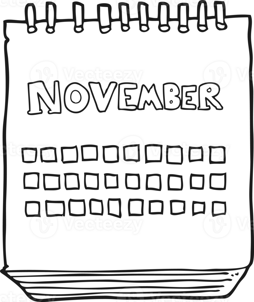 black and white cartoon calendar showing month of november png
