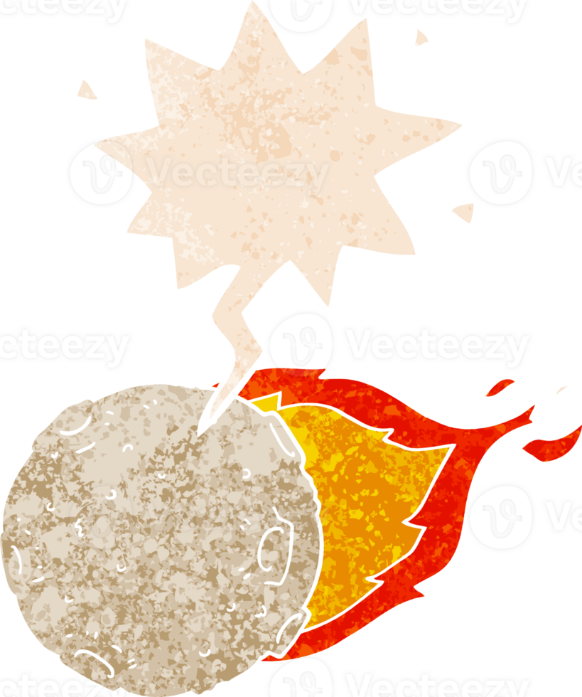 cartoon meteorite and speech bubble in retro textured style png