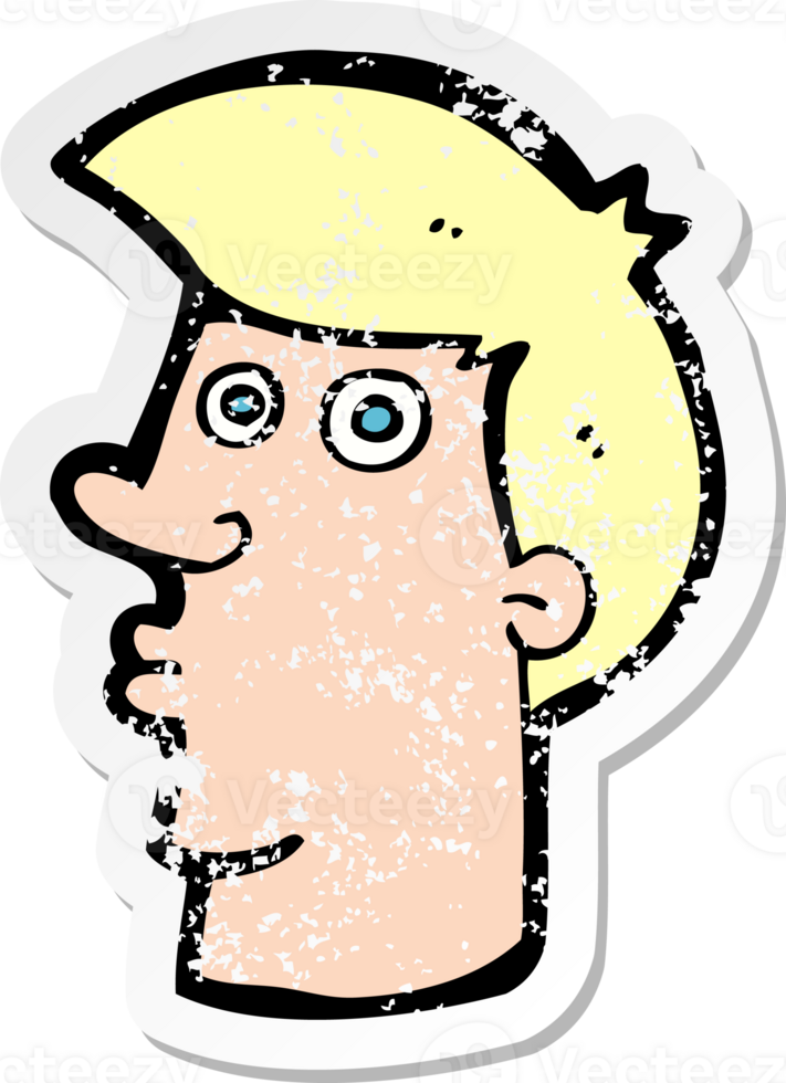retro distressed sticker of a cartoon confused man png