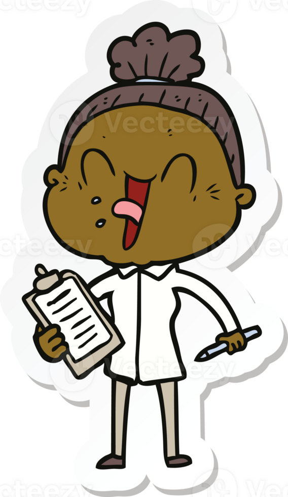 sticker of a cartoon happy old woman png