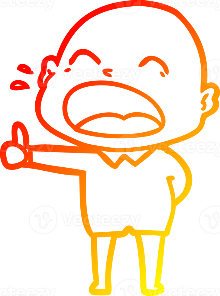 warm gradient line drawing cartoon shouting bald man png