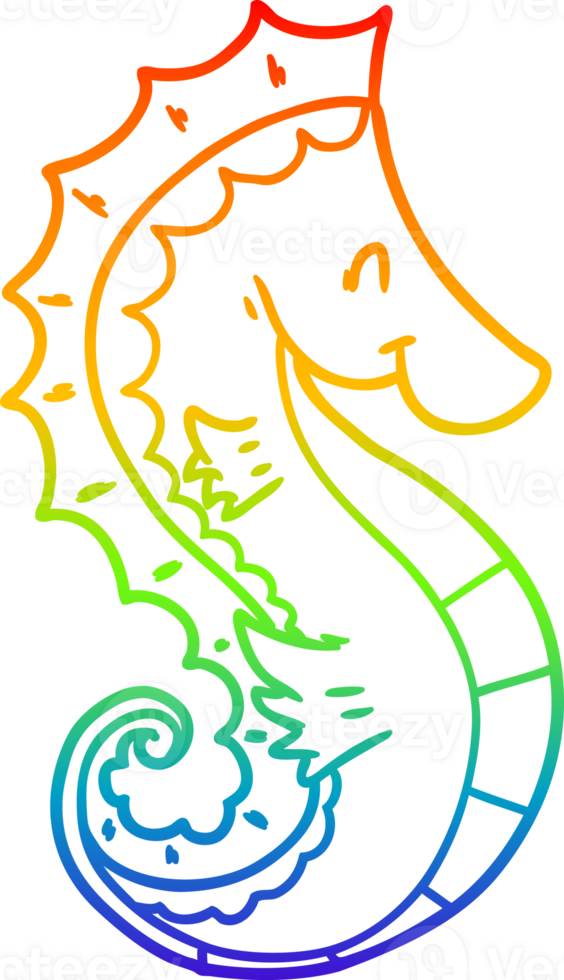 rainbow gradient line drawing cartoon sea horse png