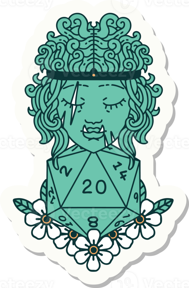 orc barbarian with natural twenty dice roll sticker png