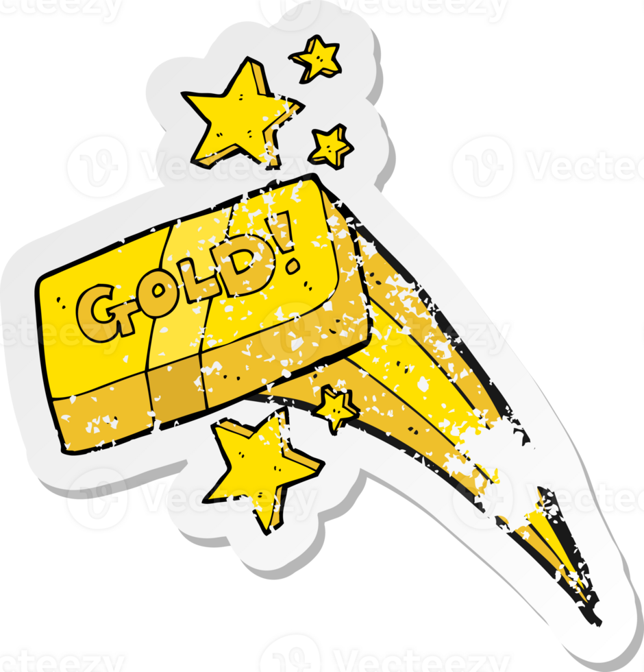 retro distressed sticker of a cartoon bar of gold png