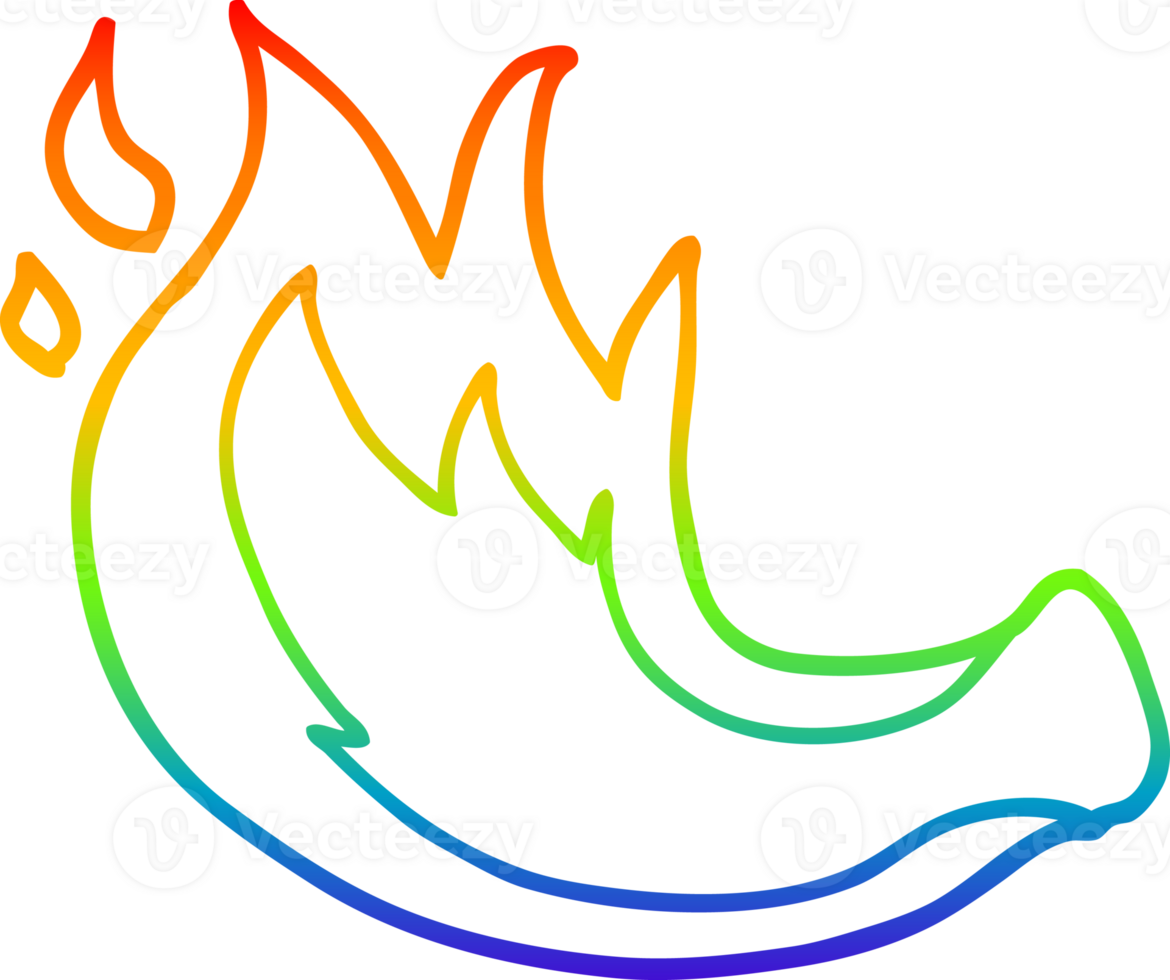 ligne de gradient arc-en-ciel dessinant une flamme de gaz de dessin animé png