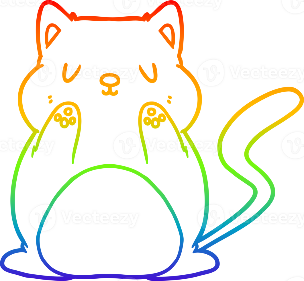 rainbow gradient line drawing cartoon cat png