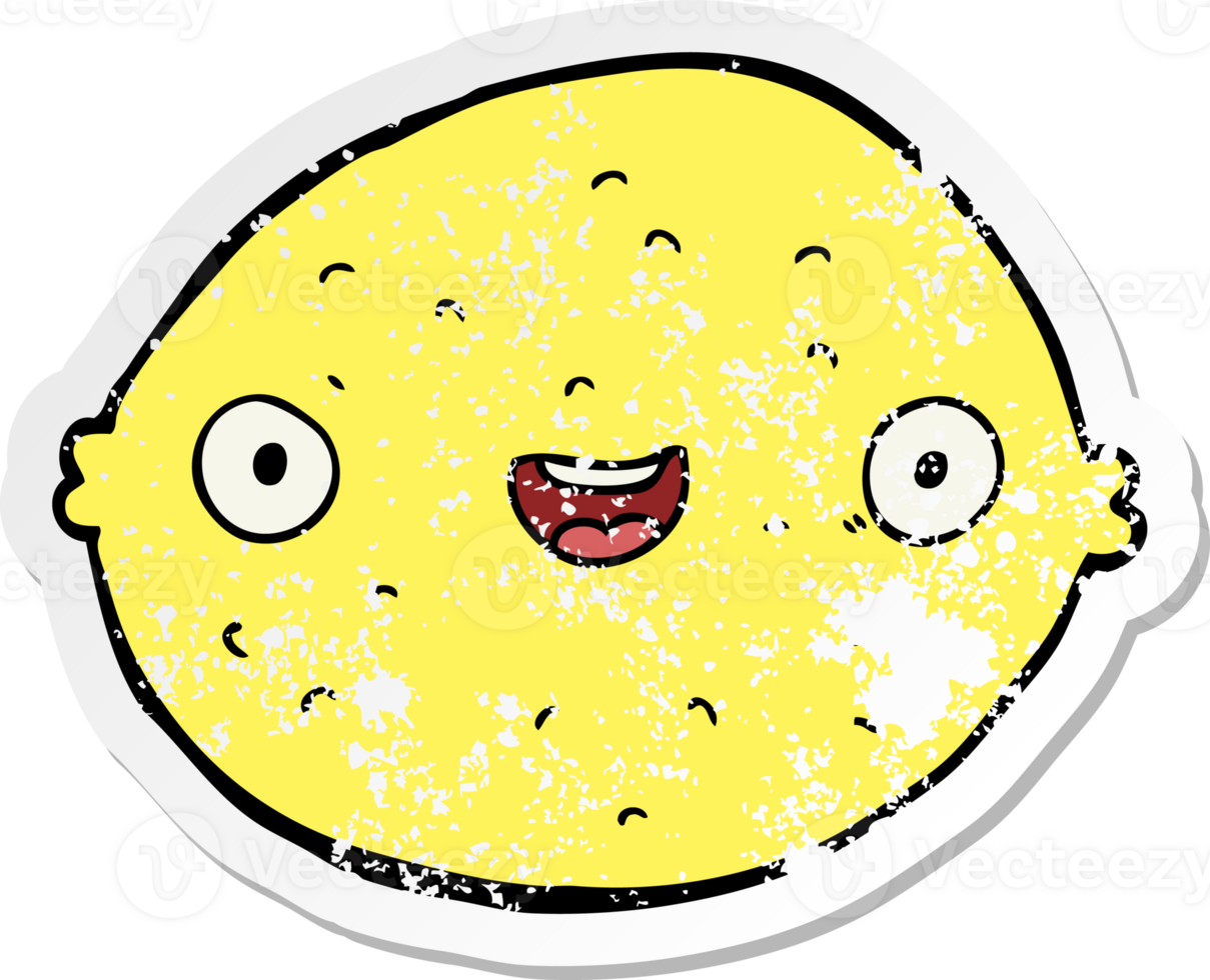 distressed sticker of a cartoon lemon png