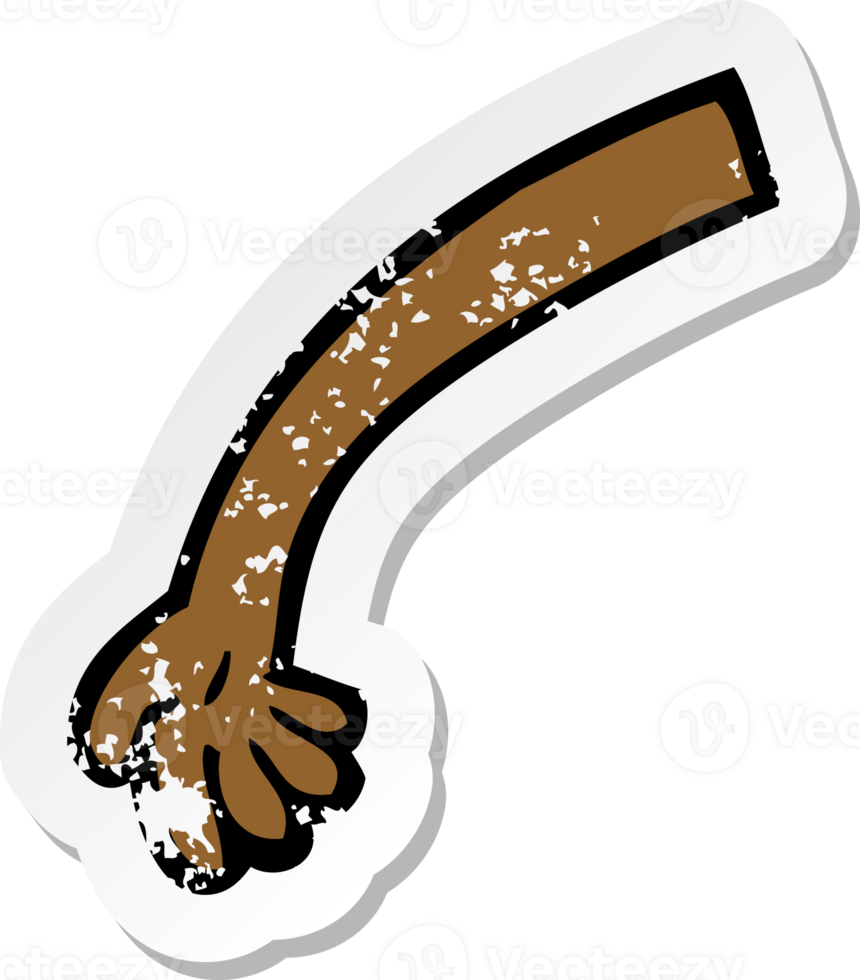 retro distressed sticker of a cartoon arm png