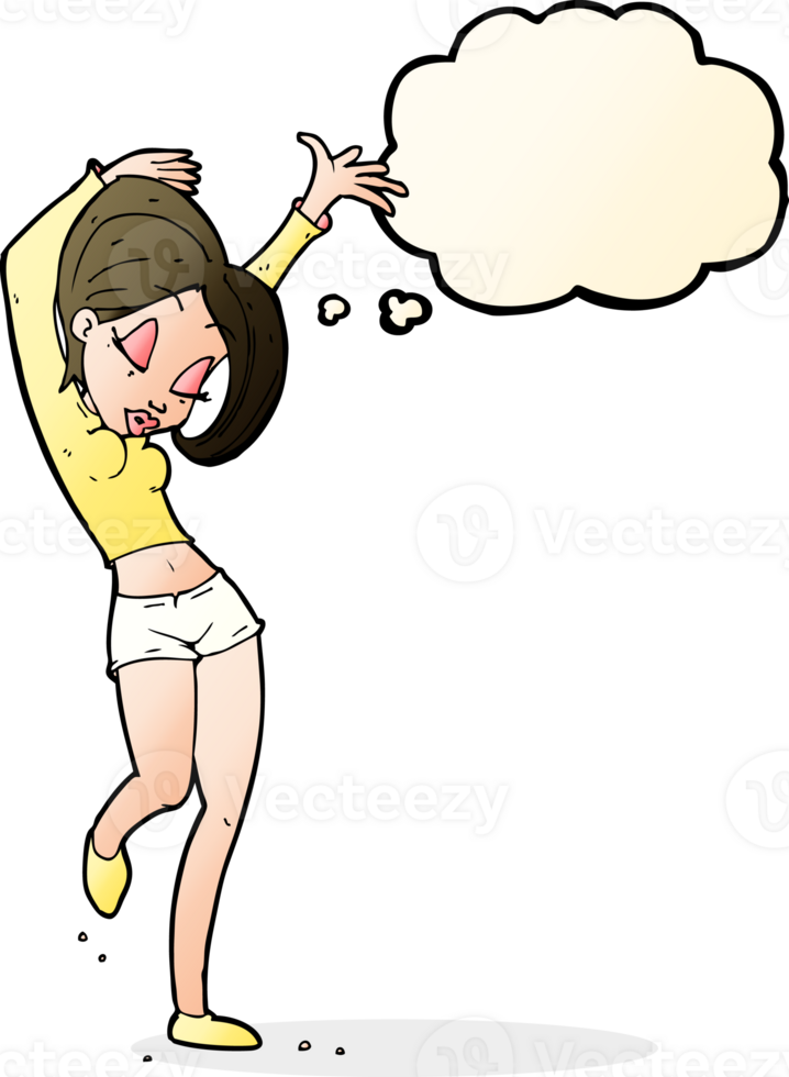cartoon pretty woman dancing with thought bubble png