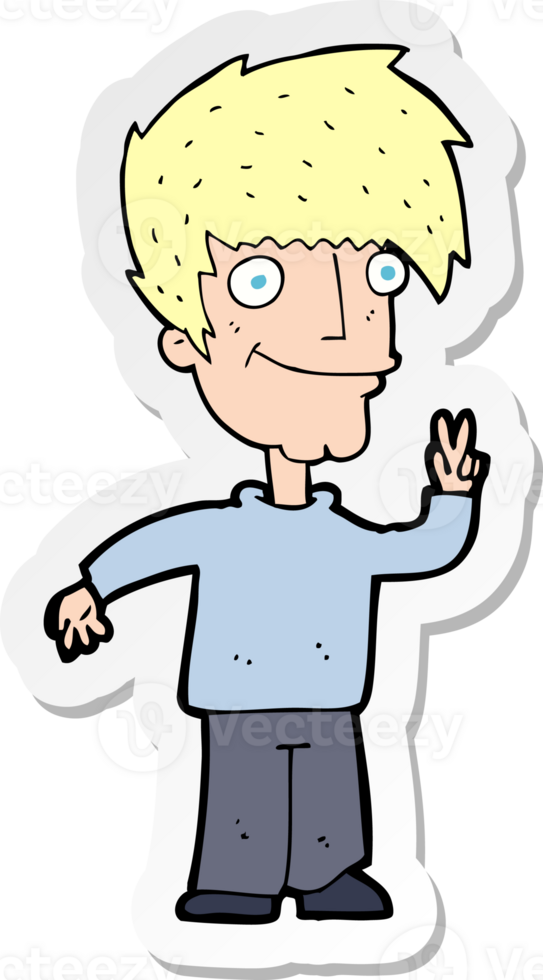 sticker of a cartoon man giving peace sign png