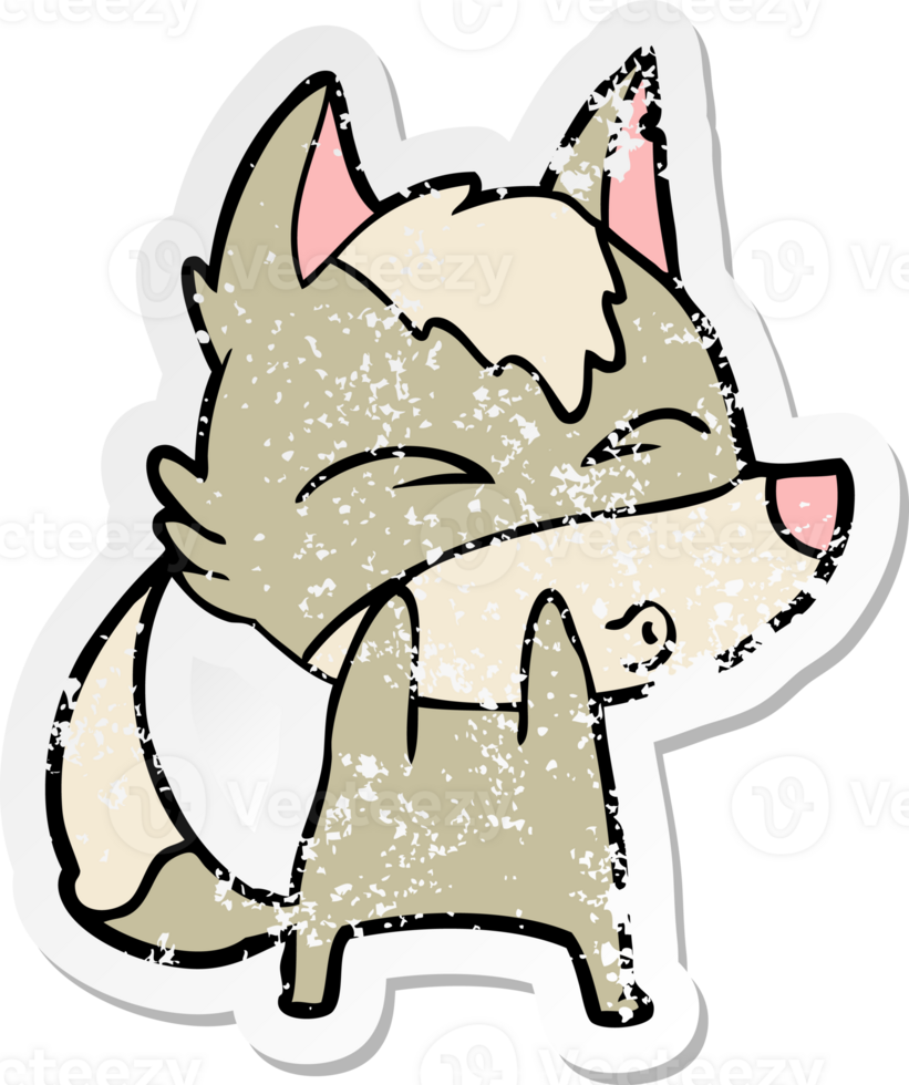 distressed sticker of a cartoon wolf whistling png