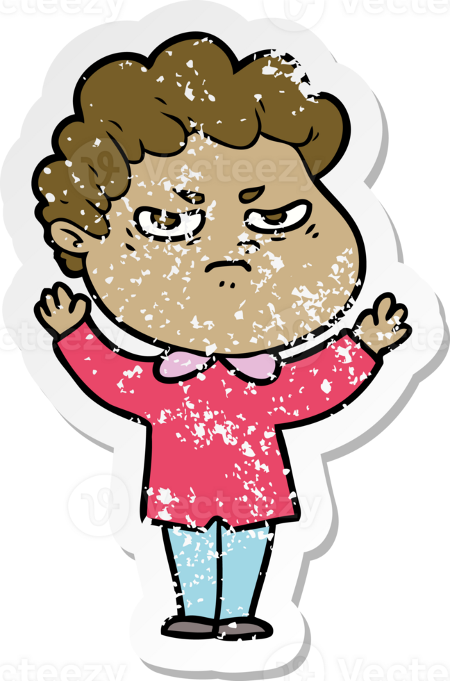 distressed sticker of a cartoon angry man png