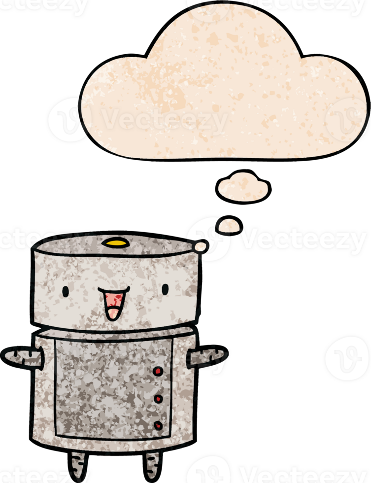 cartoon robot and thought bubble in grunge texture pattern style png