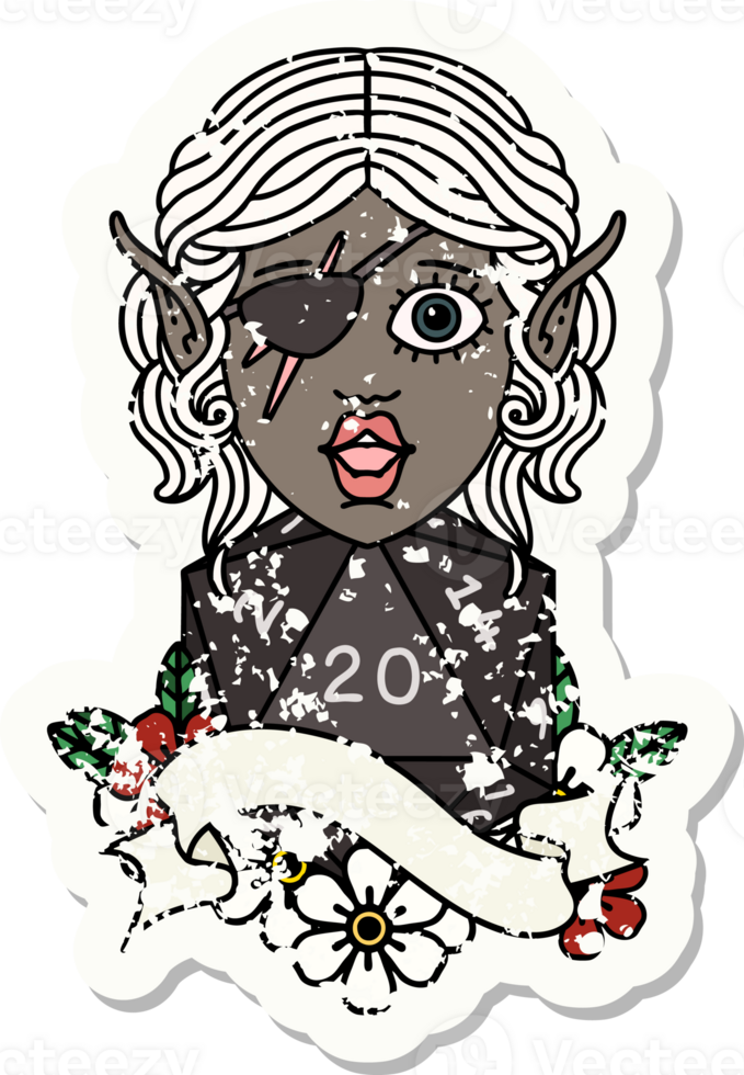 elf rogue character with natural twenty dice roll illustration png
