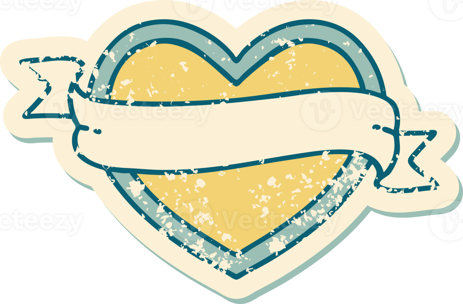 distressed sticker tattoo style icon of a heart and banner png