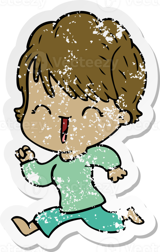 distressed sticker of a cartoon laughing woman png