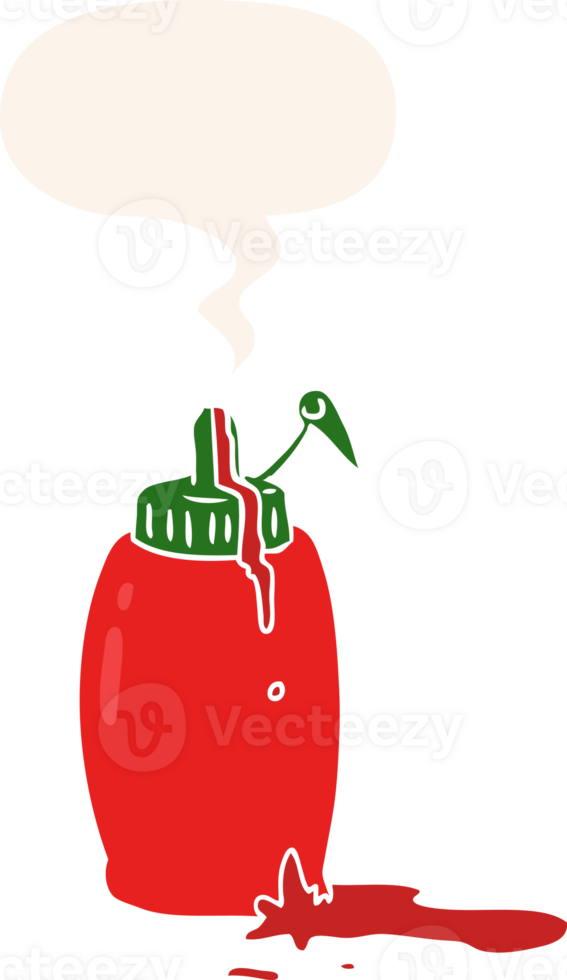 cartoon tomato ketchup bottle and speech bubble in retro style png