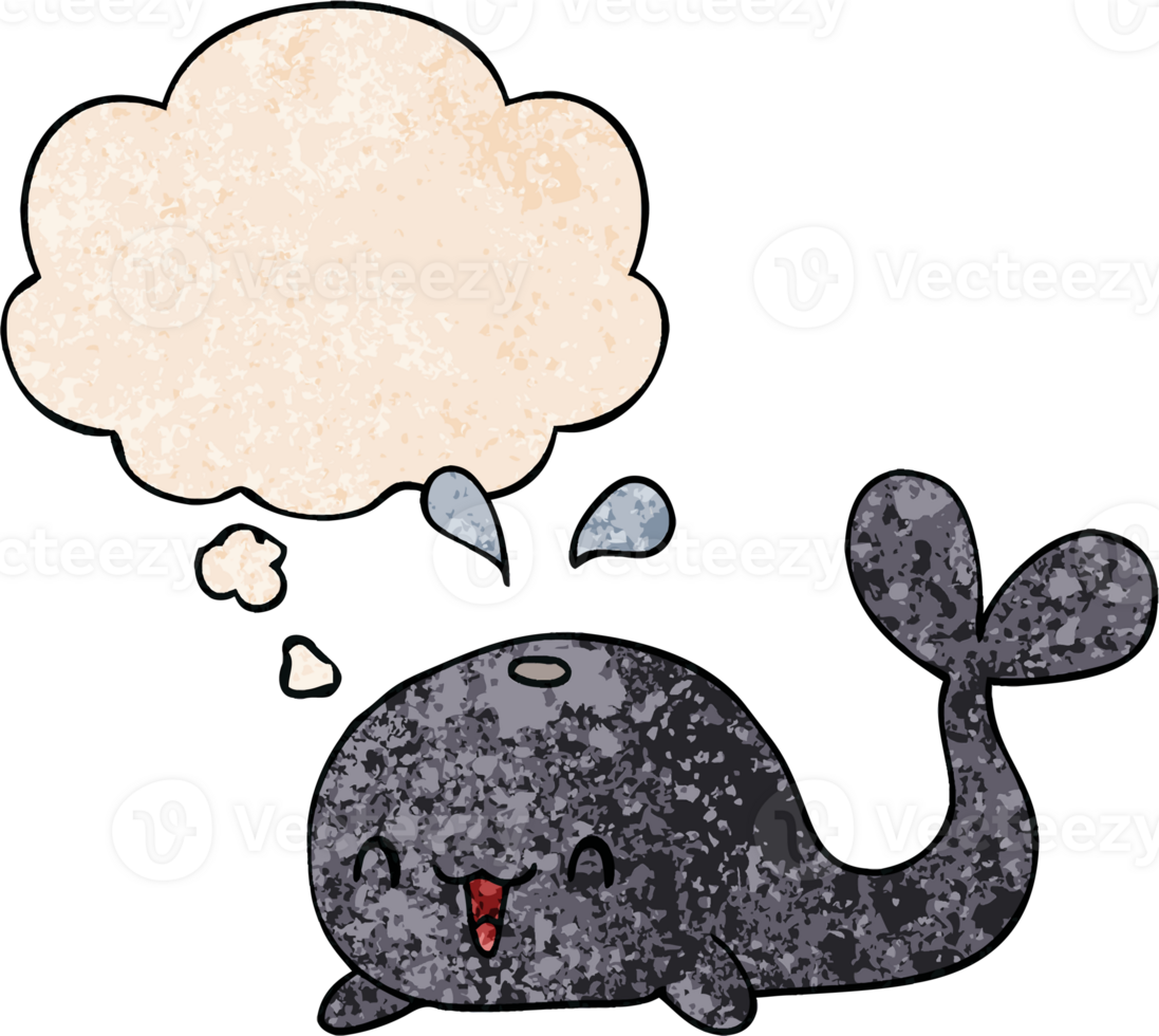 cartoon happy whale and thought bubble in grunge texture pattern style png
