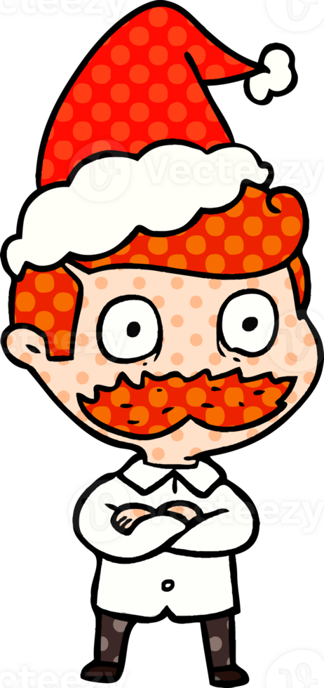 komisk bok stil illustration av en man med mustasch chockade bär santa hatt png