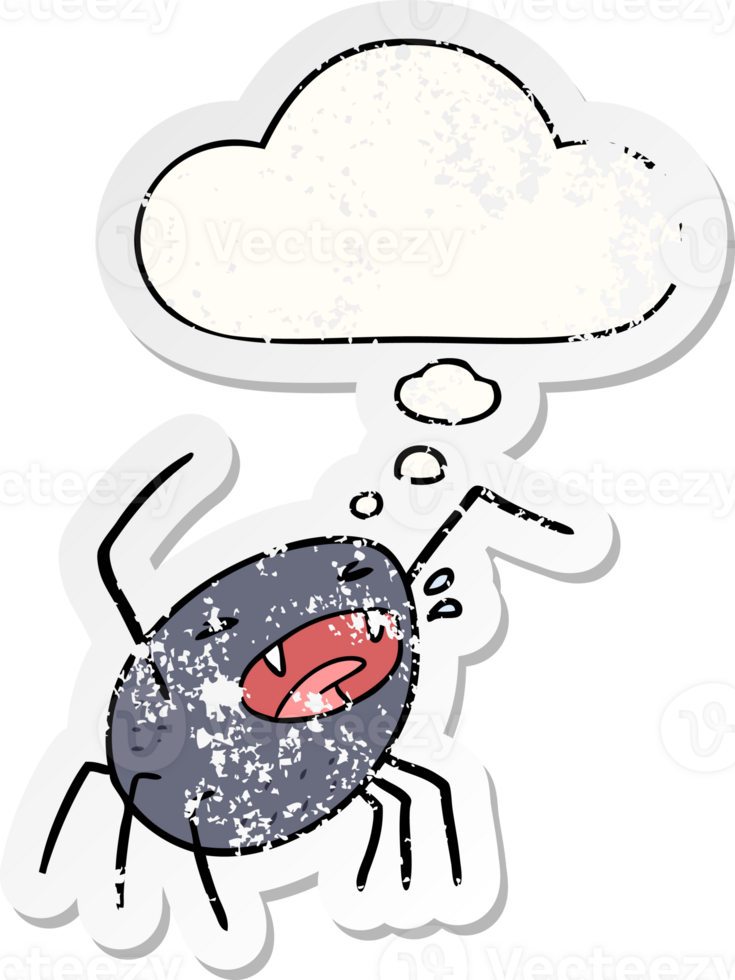 cartoon spider and thought bubble as a distressed worn sticker png