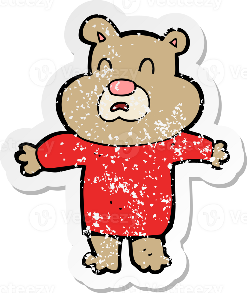 retro distressed sticker of a cartoon unhappy bear png