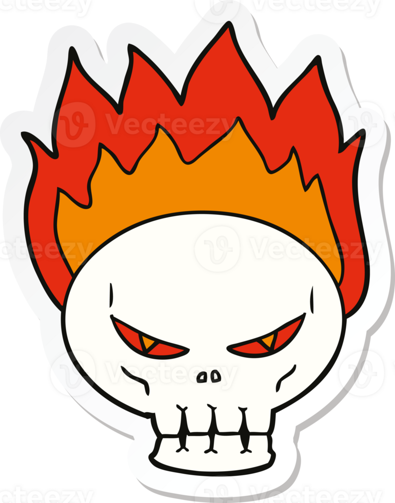 sticker of a cartoon flaming skull png