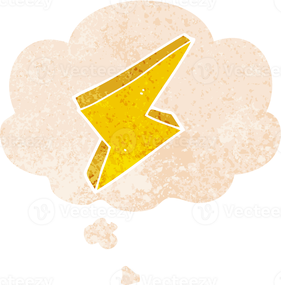 cartoon lightning and thought bubble in retro textured style png